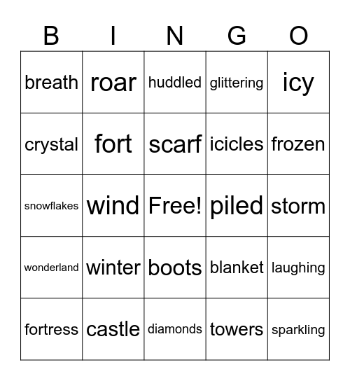 Winter Break Blizzard Adventure Bingo Card