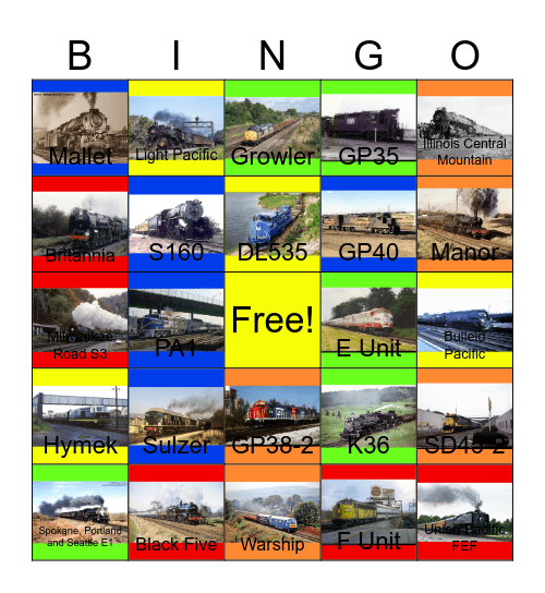 Railroads that I would like to visit with PWP besides the Festival of Trees one day Bingo Card