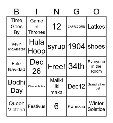 Holiday Trivia Bingo Card