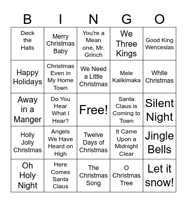 Christmas Carol Bingo! Bingo Card