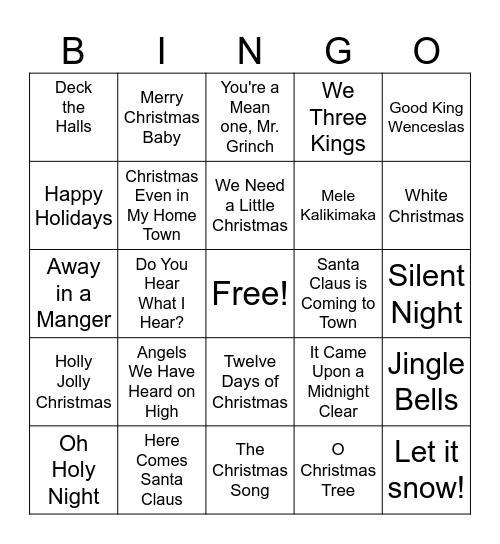 Christmas Carol Bingo! Bingo Card