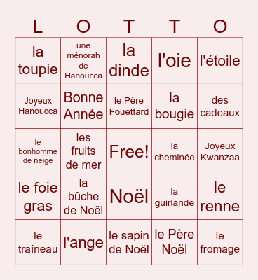 French Culture Club Bingo Card