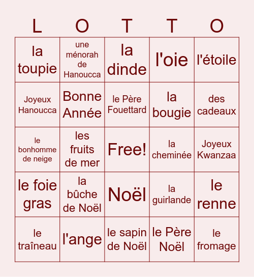 French Culture Club Bingo Card