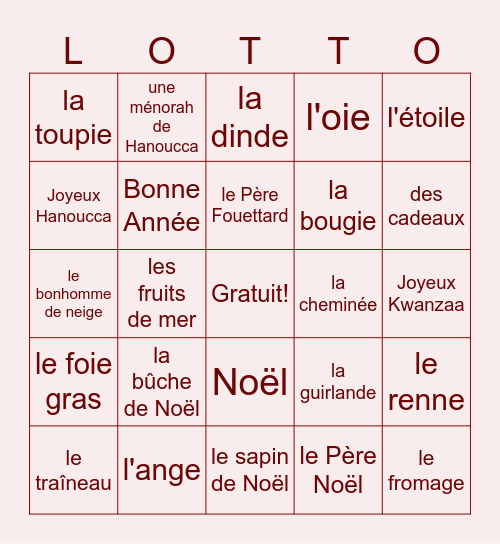French Culture Club Bingo Card