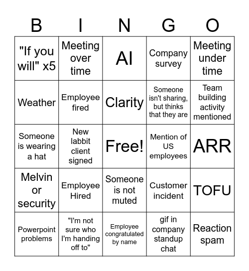 Updated Bingo Card