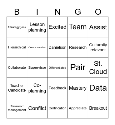 Co-Teaching Buzzword Bingo Card