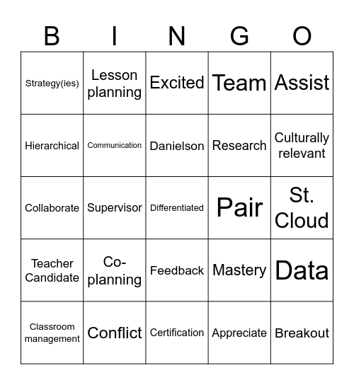 Co-Teaching Buzzword Bingo Card