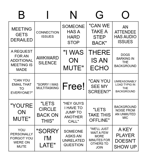 Meeting Bingo Card