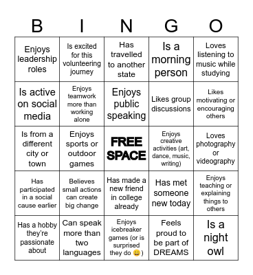 Dream Team Bingo! Bingo Card