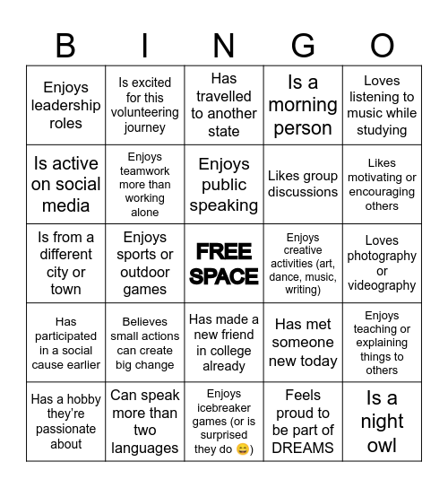 Dream Team Bingo! Bingo Card