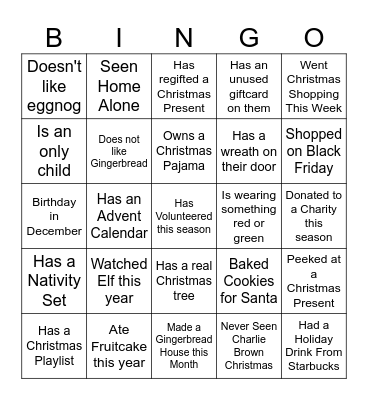 Family Christmas Bingo Card