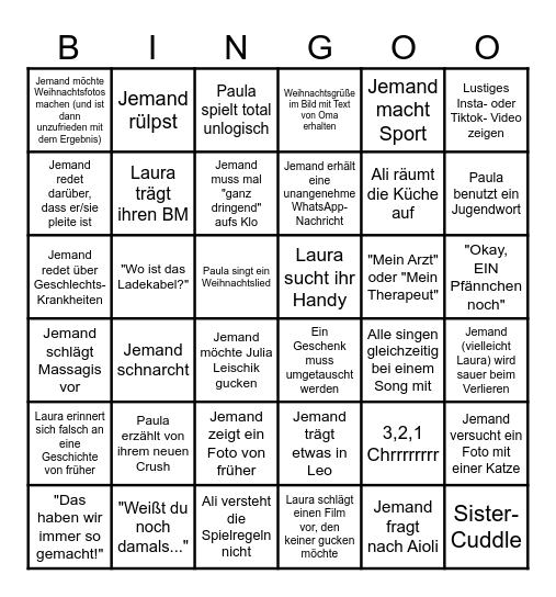 Merry Sis-Mas 2026 Bingo Card