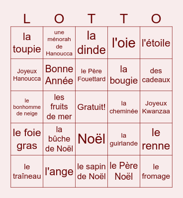French Culture Club Bingo Card