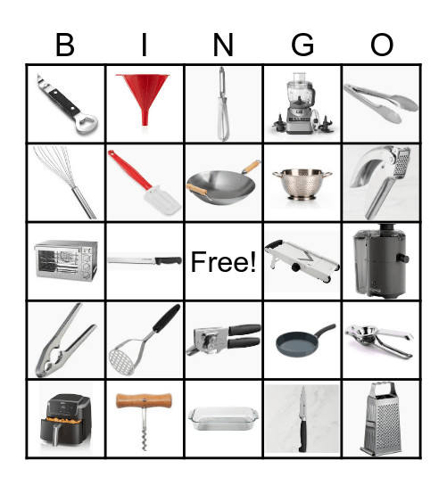 Kitchen appliances and utensils Bingo Card