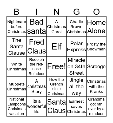 Christmas Movie Bingo Card