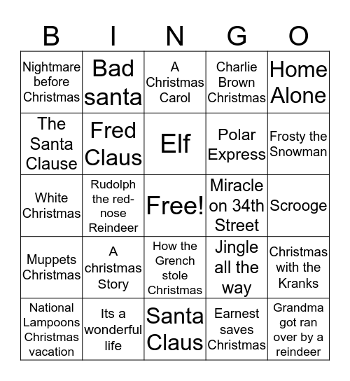 Christmas Movie Bingo Card