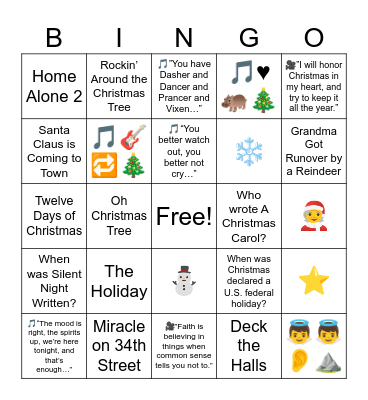 Asa Low Christmas Bingo Card