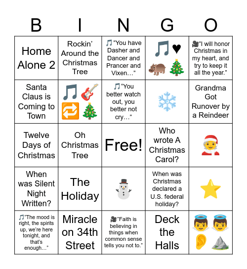 Asa Low Christmas Bingo Card
