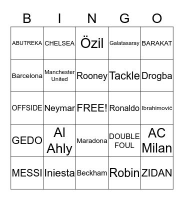 soccer  Bingo Card