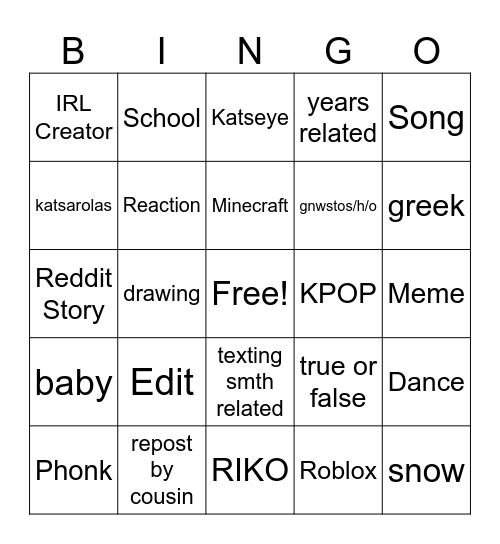 Tiktok Fy Bingo Card
