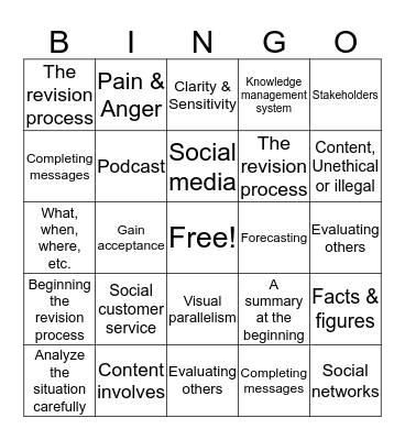 BUS1100 Bingo Card