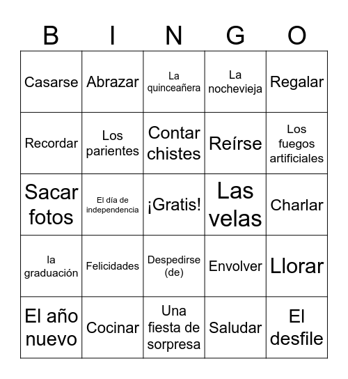 Las celebraciones Bingo Card