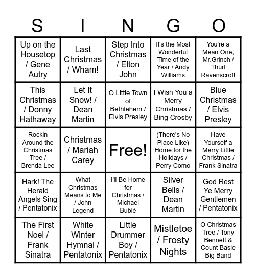 Family Time Singo V2 Bingo Card
