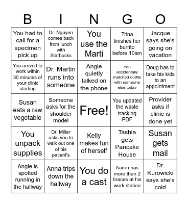 OCNA MSK Bingo Card