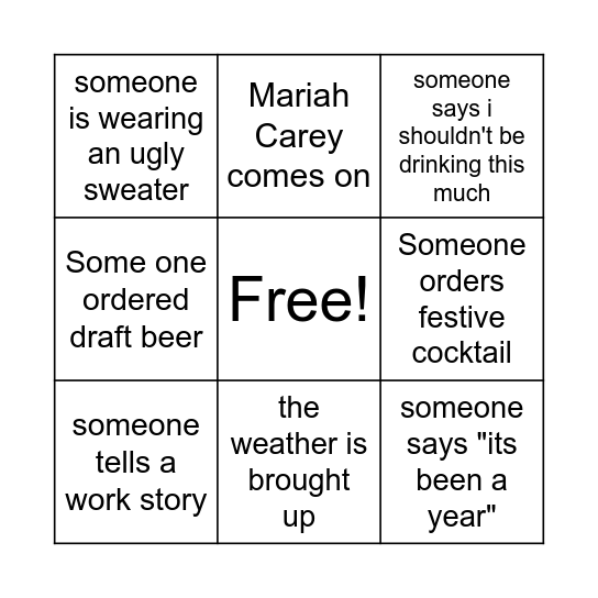 Bar Bingo Card
