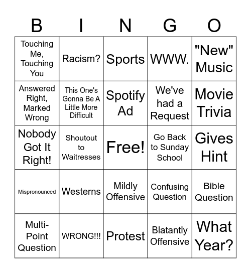 Trivia Night Bingo Card