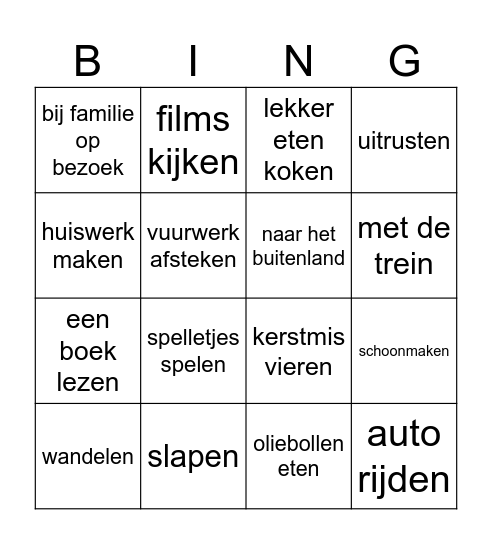 Zoek iemand die in de kerstvakantie gaat..... Bingo Card