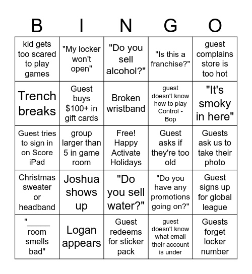 Activate Holiday Bingo 2025 Bingo Card