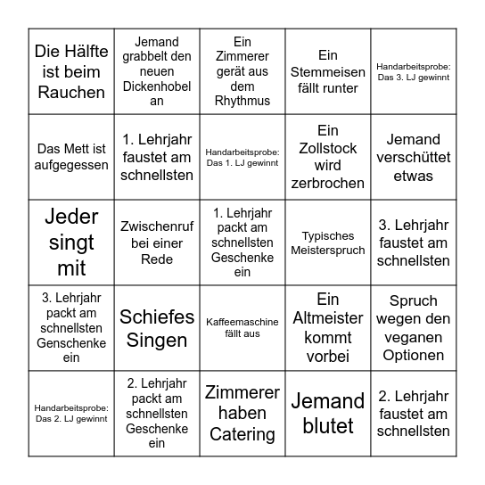 Weihnachtsbingo der Tischler Bingo Card