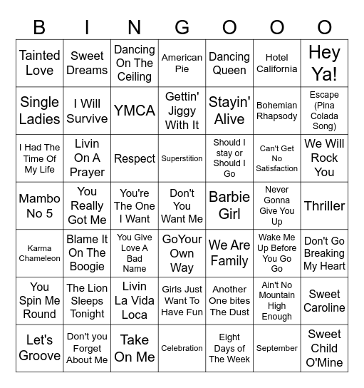 Sing Along Bingo Card