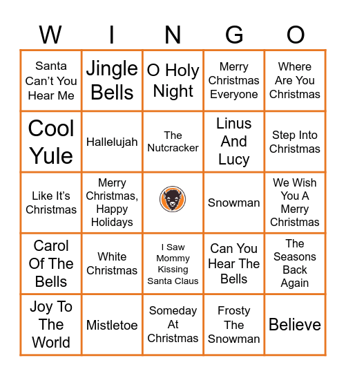 Christmas Wingo Bingo Card