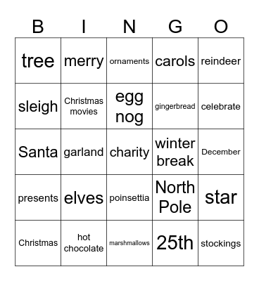 Winter Break Bingo Card