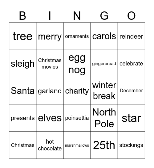 Winter Break Bingo Card