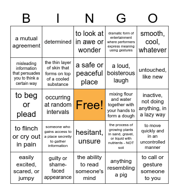 ATH Vocabulary! Bingo Card