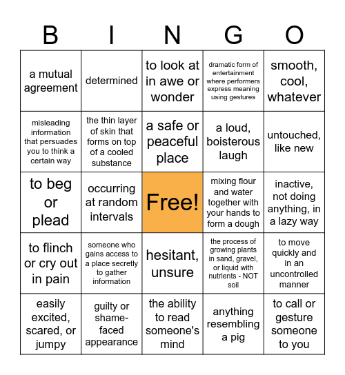 ATH Vocabulary! Bingo Card