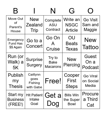 Emily's 2026 Bingo Card Bingo Card