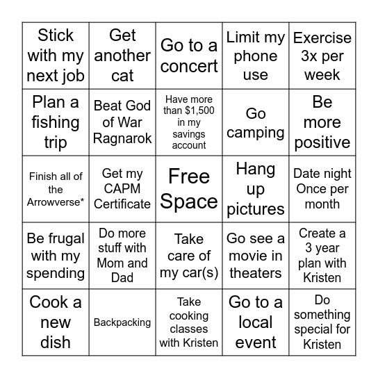 Brad's 2026 Bingo Card Bingo Card