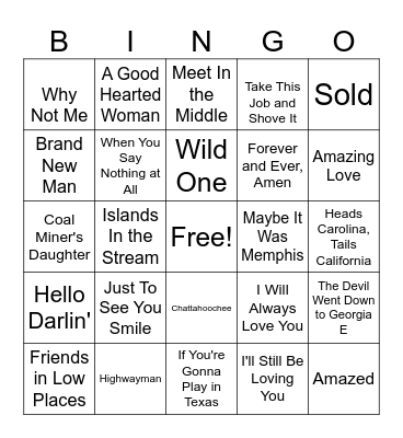 Throwback Country Bingo Card