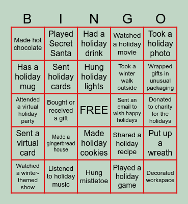 AFH Holiday Party Bingo Card