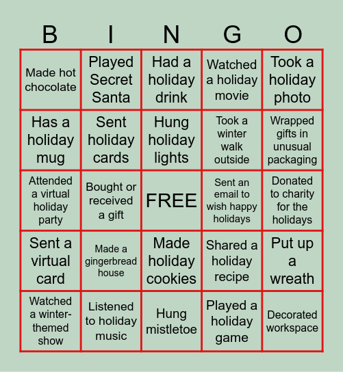 AFH Holiday Party Bingo Card