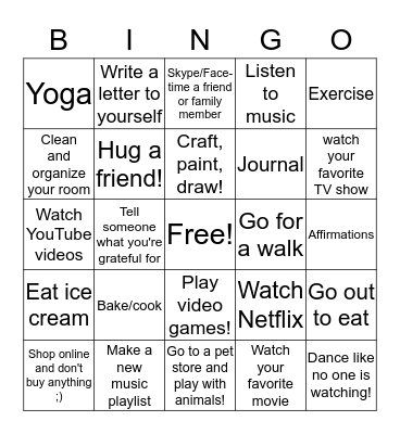 Coping Skills Bingo! Bingo Card