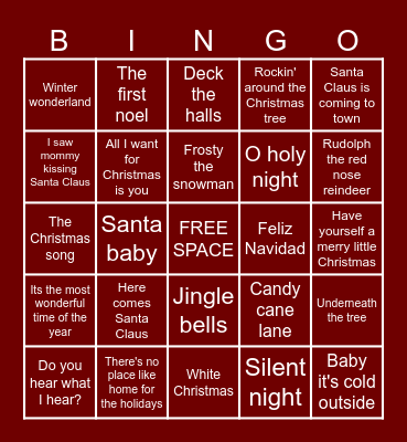 Christmas Songs Bingo Card