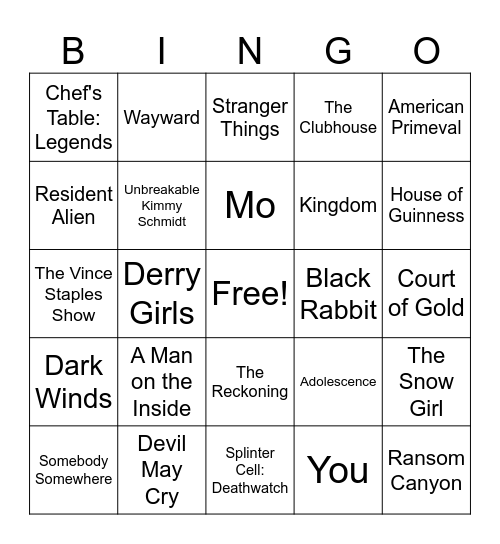 Netflix Series to Binge this December Bingo Card