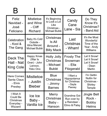 JINGLE THE BELLS Bingo Card