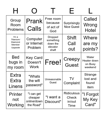 Hotel Bingo Card