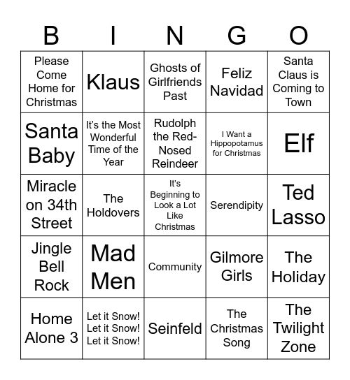 Classic Christmas Bingo Card